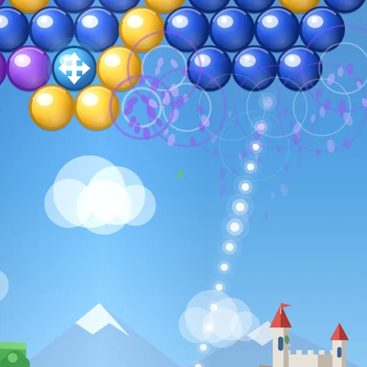 Close-up of the dotted aim guide leading up to the ring where the bubble will land.