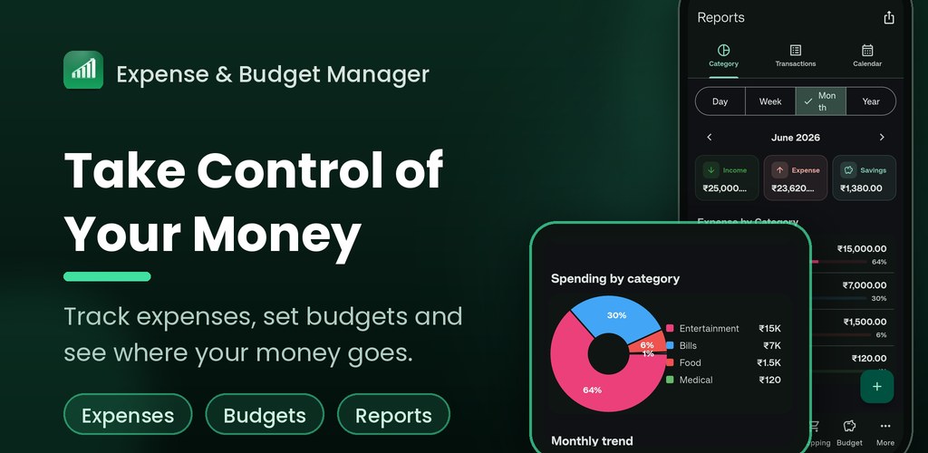 Expense tracker app banner – Take control of your money. Track expenses, set budgets and see where your money goes.