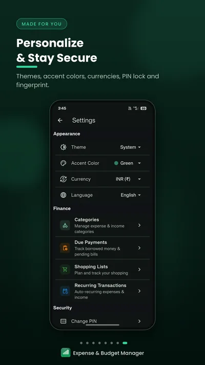 Personalize and secure screenshot thumbnail – Settings screen