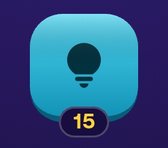 The cyan hint button with its 15-coin price tag